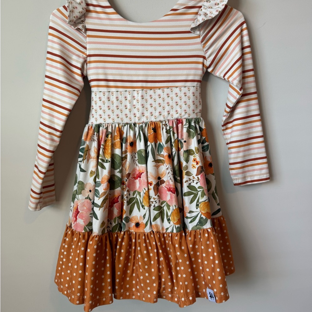Girls neutral floral twirl luxury dress size 6